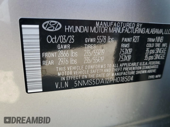 2023 Hyundai Santa Fe Hybrid Limited with VIN 5NMS5DA12PH018504, listed as a Copart auction lot 74368384 with 10,295 mi miles and Salvage Title. Bid and sale history available at carsss.com. Image 13.