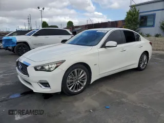 2018 Infiniti Q50 Luxe with VIN JN1EV7AP3JM590509, listed as a Copart auction lot 56700755 with 73,361 mi miles and Salvage title. Bid and sale history available at DreamBid. Image 1.
