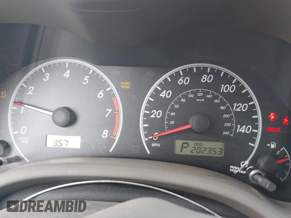 2009 Toyota Corolla with VIN 1NXBU40E09Z078912, listed as a IAAI auction lot 42381759 with 202,353 mi miles and . Bid and sale history available at DreamBid. Image 7.