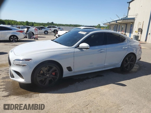 2022 Genesis G70 3.3T with VIN KMTG54TE8NU085587, listed as a Copart auction lot 57897535 with 23,785 mi miles and Salvage title. Bid and sale history available at DreamBid. Image 1.