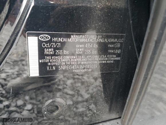 2022 Hyundai Sonata SE with VIN 5NPEG4JA1NH145039, listed as a Copart auction lot 44907635 with 34,240 mi miles and Salvage Title. Bid and sale history available at carsss.com. Image 14.