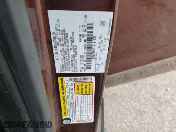 2015 Ford Fusion SE with VIN 3FA6P0HD9FR191235, listed as a Copart auction lot 50616085 with 108,042 mi miles and Salvage Title. Bid and sale history available at DreamBid. Image 12.