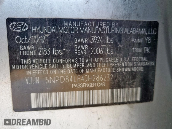 2018 Hyundai Elantra SEL z VIN 5NPD84LF4JH286232, wystawiony jako Copart lot #58422095 z przebiegiem 183 694 mil mil oraz Szkoda całkowita • Salvage title. Historia ofert i sprzedaży dostępna na DreamBid. Obrazek 12.