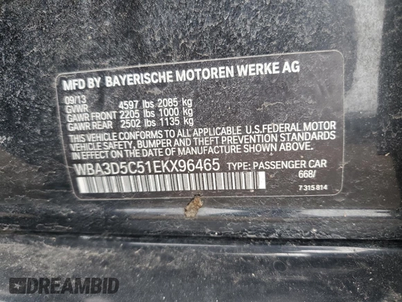 2014 BMW 3 Series 328d xDrive with VIN WBA3D5C51EKX96465, listed as a Copart auction lot 52592145 with 82,526 mi miles and Salvage Title. Bid and sale history available at carsss.com. Image 13.