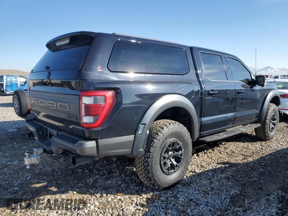 2022 Ford F-150 Raptor with VIN 1FTFW1RG5NFC08605, listed as a Copart auction lot 46548345 with 104,641 mi miles and Salvage Title. Bid and sale history available at carsss.com. Image 3.