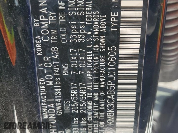 2023 Hyundai Kona SEL with VIN KM8K3CAB5PU010605, listed as a Copart auction lot 55762195 with 13,314 mi miles and Salvage Title. Bid and sale history available at DreamBid. Image 14.