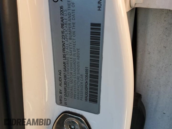 2017 Audi A3 Sedan Premium Plus with VIN WAUGUGFF0H1054991, listed as a Copart auction lot 79725324 with 128,270 mi miles and Salvage Title. Bid and sale history available at carsss.com. Image 12.