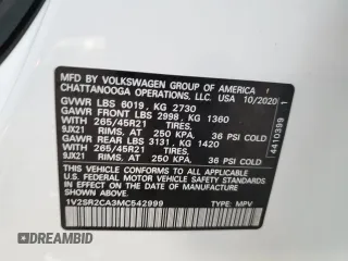 2021 Volkswagen Atlas SEL R-Line with VIN 1V2SR2CA3MC542999, listed as a Copart auction lot 86445984 with 50,131 mi miles and Salvage title. Bid and sale history available at DreamBid. Image 15.