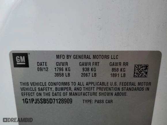 2013 Chevrolet Cruze ECO with VIN 1G1PJ5SB5D7128909, listed as a Copart auction lot 58171454 with 93,648 mi miles and Salvage Title. Bid and sale history available at carsss.com. Image 12.