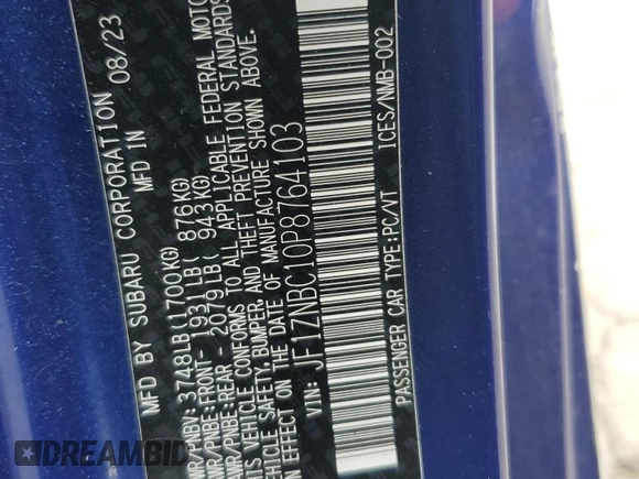 2023 Toyota 86 z VIN JF1ZNBC10P8764103, wystawiony jako Copart lot #58769995 z przebiegiem Nie podano mil oraz Szkoda całkowita • Salvage title. Historia ofert i sprzedaży dostępna na DreamBid. Obrazek 12.
