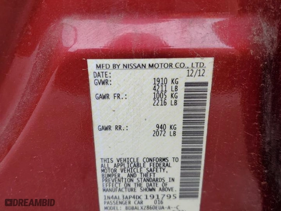 2013 Nissan Altima 2.5 SL with VIN 1N4AL3AP4DC191795, listed as a Copart auction lot 54561215 with 144,435 mi miles and Clean Title. Bid and sale history available at carsss.com. Image 12.