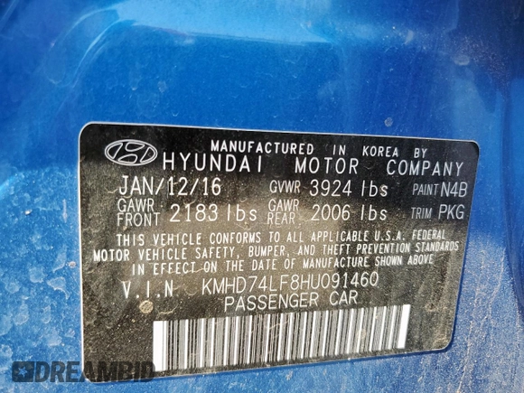 2017 Hyundai Elantra SE with VIN KMHD74LF8HU091460, listed as a Copart auction lot 59141945 with 198,679 mi miles and Clean title. Bid and sale history available at DreamBid. Image 12.