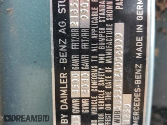 1984 Mercedes-Benz 300 D с VIN WDBAB33A1EA006099, выставлен на аукционе Copart как лот 72606344 с пробегом 336 416 миль миль и Чистый • Clean title. История ставок и продаж доступна на DreamBid. Изображение 12.