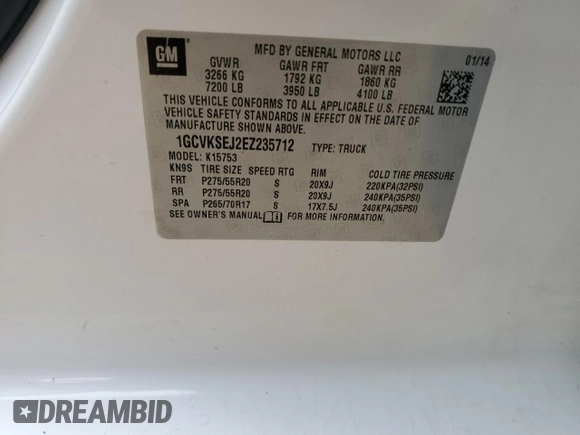 2014 Chevrolet Silverado 1500 LTZ with VIN 1GCVKSEJ2EZ235712, listed as a Copart auction lot 41680404 with 181,582 mi miles and Non Repairable. Bid and sale history available at DreamBid. Image 12.