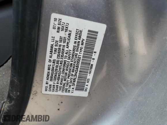 2010 Honda Odyssey EX z VIN 5FNRL3H43AB095521, wystawiony jako Copart lot #57322365 z przebiegiem 208 226 mil mil oraz Szkoda całkowita • Salvage title. Historia ofert i sprzedaży dostępna na DreamBid. Obrazek 13.