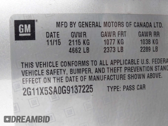 2016 Chevrolet Impala LS with VIN 2G11X5SA0G9137225, listed as a IAAI auction lot 42125448 with 115,697 mi miles and . Bid and sale history available at DreamBid. Image 9.