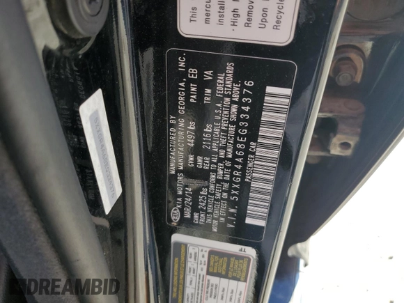 2014 Kia Optima SX Turbo with VIN 5XXGR4A68EG334376, listed as a Copart auction lot 89090345 with 125,929 mi miles and Salvage title. Bid and sale history available at DreamBid. Image 12.