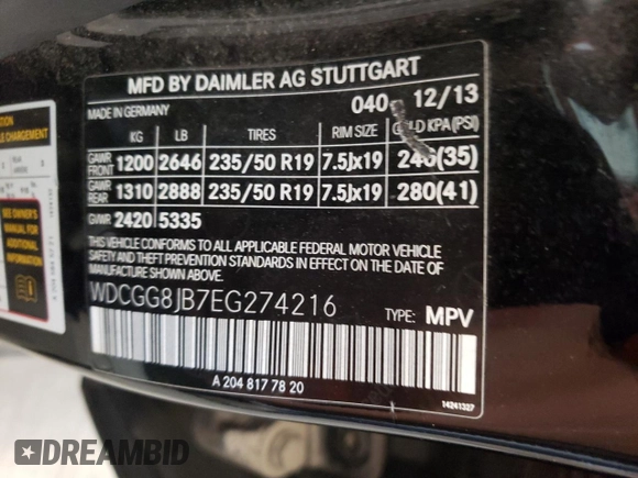 2014 Mercedes-Benz GLK 350 with VIN WDCGG8JB7EG274216, listed as a Copart auction lot 73224294 with 129,250 mi miles and Salvage Title. Bid and sale history available at DreamBid. Image 13.