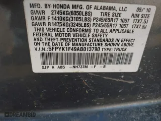 2010 Honda Ridgeline RTS with VIN 5FPYK1F49AB013790, listed as a IAAI auction lot 41769454 with 139,682 mi miles. Bid and sale history available at carsss.com. Image 9.