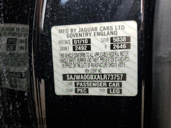 2010 Jaguar XF Premium Luxury with VIN SAJWA0GBXALR73757, listed as a Copart auction lot 56294025 with Not Provided miles and Salvage Title. Bid and sale history available at DreamBid. Image 13.