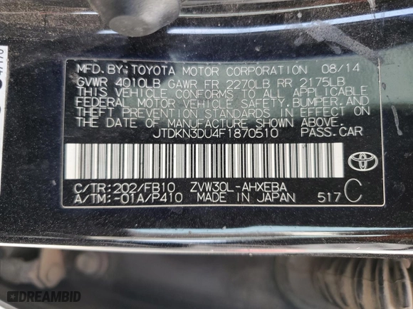 2015 Toyota Prius Four with VIN JTDKN3DU4F1870510, listed as a Copart auction lot 50976665 with 162,119 mi miles and Salvage Title. Bid and sale history available at carsss.com. Image 12.