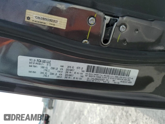 2016 Jeep Compass Sport SE with VIN 1C4NJDBBXGD523537, listed as a Copart auction lot 87664995 with 132,010 mi miles and Salvage title. Bid and sale history available at DreamBid. Image 13.