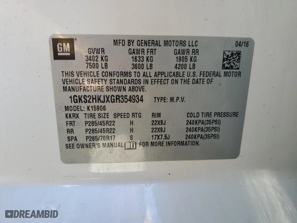 2016 GMC Yukon XL Denali with VIN 1GKS2HKJXGR354934, listed as a Copart auction lot 50628345 with 128,337 mi miles and Salvage Title. Bid and sale history available at carsss.com. Image 14.