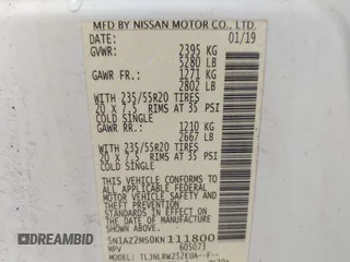 2019 Nissan Murano S with VIN 5N1AZ2MS0KN111800, listed as a IAAI auction lot 41836192 with 81,764 mi miles. Bid and sale history available at carsss.com. Image 9.