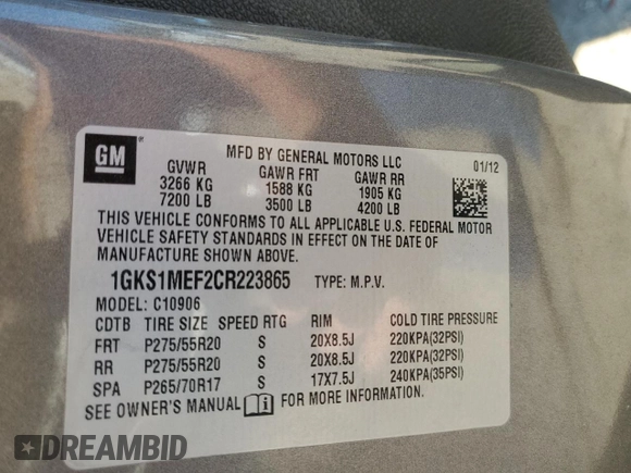 2012 GMC Yukon XL Denali with VIN 1GKS1MEF2CR223865, listed as a Copart auction lot 77574634 with 139,217 mi miles and Salvage Title. Bid and sale history available at carsss.com. Image 14.