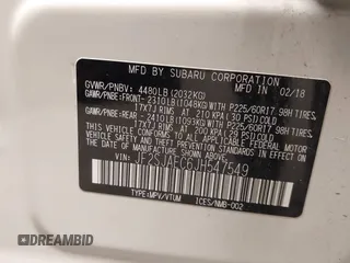 2018 Subaru Forester Premium with VIN JF2SJAEC6JH547549, listed as a IAAI auction lot 42050065 with 86,854 mi miles and . Bid and sale history available at DreamBid. Image 9.