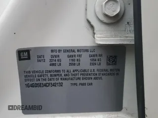 2012 Buick LaCrosse Premium 1 z VIN 1G4GD5E34CF342132, wystawiony jako Copart lot #52513715 z przebiegiem Nie podano mil oraz Szkoda całkowita • Salvage title. Historia ofert i sprzedaży dostępna na DreamBid. Obrazek 13.