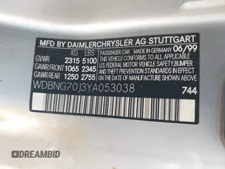 2000 Mercedes-Benz S 320/430/500 with VIN WDBNG70J3YA053038, listed as a IAAI auction lot 42043673 with 133,620 mi miles and . Bid and sale history available at DreamBid. Image 9.