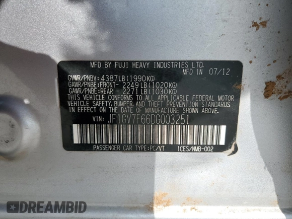 2013 Subaru Impreza Sedan WRX WRX with VIN JF1GV7F66DG003251, listed as a Copart auction lot 82553524 with 118,769 mi miles and Salvage Title. Bid and sale history available at carsss.com. Image 13.