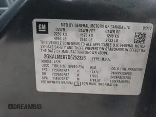 2013 GMC Terrain SLE with VIN 2GKALMEK7D6252326, listed as a IAAI auction lot 41442493 with 137,128 mi miles. Bid and sale history available at carsss.com. Image 9.