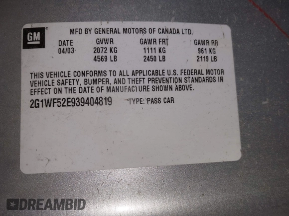 2003 Chevrolet Impala with VIN 2G1WF52E939404819, listed as a IAAI auction lot 42100795 with 51,403 mi miles and . Bid and sale history available at DreamBid. Image 9.