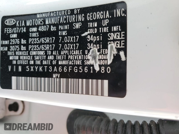 2015 Kia Sorento LX with VIN 5XYKT3A66FG561780, listed as a Copart auction lot 47789405 with 46,635 mi miles and Salvage Title. Bid and sale history available at DreamBid. Image 13.