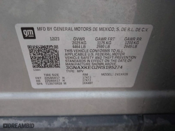 2024 Chevrolet Equinox LT with VIN 3GNAXKEG2RS195274, listed as a IAAI auction lot 41019948 with 19,531 mi miles. Bid and sale history available at carsss.com. Image 9.