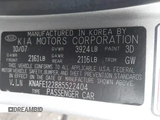 2008 Kia Spectra EX with VIN KNAFE122885522404, listed as a IAAI auction lot 41918687 with 127,060 mi miles. Bid and sale history available at carsss.com. Image 9.