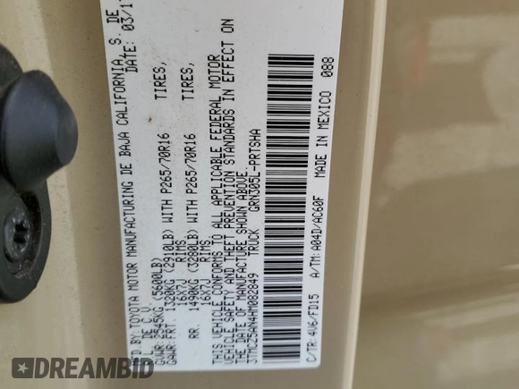 2017 Toyota Tacoma SR5 z VIN 3TMCZ5AN4HM082849, wystawiony jako Copart lot #54246425 z przebiegiem 49 163 mil mil oraz Szkoda całkowita • Salvage title. Historia ofert i sprzedaży dostępna na DreamBid. Obrazek 12.