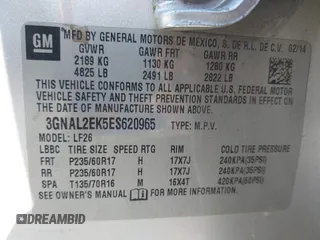 2014 Chevrolet Captiva Sport LS z VIN 3GNAL2EK5ES620965, wystawiony jako IAAI lot #41891173 z przebiegiem 160 342 mil mil oraz . Historia ofert i sprzedaży dostępna na DreamBid. Obrazek 9.