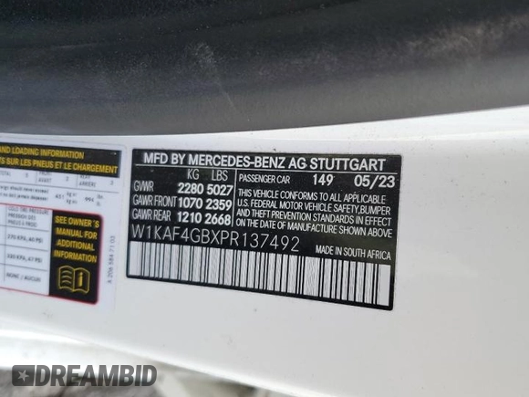 2023 Mercedes-Benz C 300 with VIN W1KAF4GBXPR137492, listed as a Copart auction lot 41928945 with 15,960 mi miles and Salvage title. Bid and sale history available at DreamBid. Image 15.