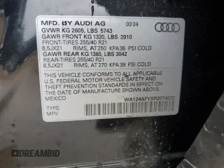 2024 Audi SQ5 Sportback Premium Plus with VIN WA124AFYXR2074022, listed as a Copart auction lot 87796575 with 6,124 mi miles and Clean title. Bid and sale history available at DreamBid. Image 13.