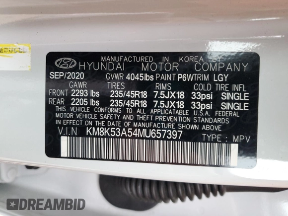 2021 Hyundai Kona Ultimate with VIN KM8K53A54MU657397, listed as a Copart auction lot 69861792 with 23,127 mi miles. Bid and sale history available at carsss.com. Image 12.