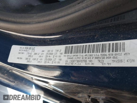 2019 Ram 1500 Big Horn z VIN 1C6SRFFT8KN767708, wystawiony jako IAAI lot #41657766 z przebiegiem 64 472 mil mil oraz . Historia ofert i sprzedaży dostępna na DreamBid. Obrazek 9.