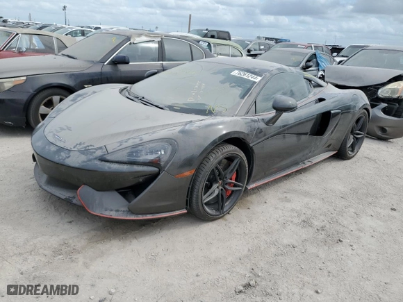 2017 McLaren 570S with VIN SBM13DAAXHW003255, listed as a Copart auction lot 76261244 with 0 mi miles and Salvage Title. Bid and sale history available at carsss.com. Image 1.
