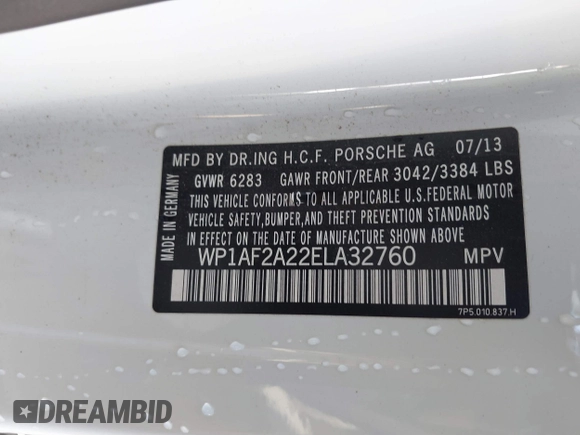 2014 Porsche Cayenne Diesel with VIN WP1AF2A22ELA32760, listed as a IAAI auction lot 41848211 with 120,645 mi miles and . Bid and sale history available at DreamBid. Image 9.