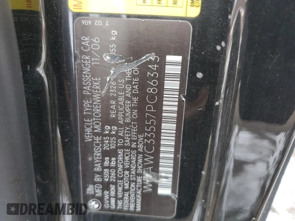 2007 BMW 3 Series 328xi with VIN WBAWC33557PC86343, listed as a Copart auction lot 89116735 with Not Provided miles and Salvage Title. Bid and sale history available at DreamBid. Image 13.