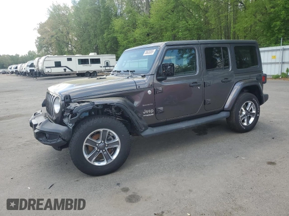 2019 Jeep Wrangler Unlimited Sahara with VIN 1C4HJXEN1KW504490, listed as a Copart auction lot 55633055 with 81,444 mi miles and Salvage Title. Bid and sale history available at DreamBid. Image 1.