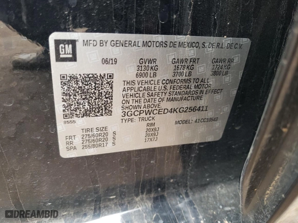 2019 Chevrolet Silverado 1500 LT with VIN 3GCPWCED4KG256411, listed as a Copart auction lot 51930345 with 73,485 mi miles and Salvage Title. Bid and sale history available at carsss.com. Image 12.