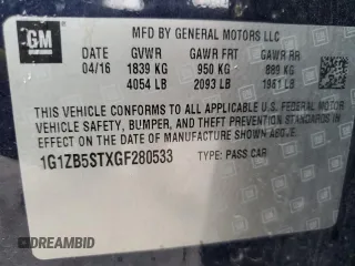 2016 Chevrolet Malibu LS with VIN 1G1ZB5STXGF280533, listed as a Copart auction lot 50703905 with 155,139 mi miles and Salvage Title. Bid and sale history available at DreamBid. Image 12.